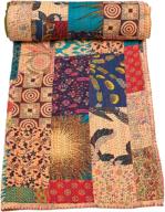 🛏️ traditional indian cotton patchwork kantha quilt with paisley print - multicolor-16, queen (90"x 108") logo