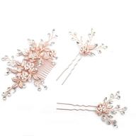 denifery wedding hair comb - vintage bridal headpiece with pink rhinestone pearls, flower, leaf, and crystal accents - includes 2 pins - perfect wedding hair piece & accessories logo