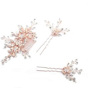 img 4 attached to Denifery Wedding Hair Comb - Vintage Bridal Headpiece with Pink Rhinestone Pearls, Flower, Leaf, and Crystal Accents - Includes 2 Pins - Perfect Wedding Hair Piece & Accessories