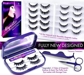 img 3 attached to 💕 Arishine Magnetic Eyelashes and Eyeliner Kit - 10-Pair Reusable Natural Magnetic Lashes, 2 Pair Fluffy Magnetic Eyelashes, 2 Tubes of Magnetic Eyeliner with Scissors, Tweezers, and Mirror Case
