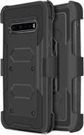 📱 high impact resistant armor case with kickstand and swivel belt clip holster for lg v60 thinq - jackpot wireless heavy duty shock-absorption defender case (black) logo