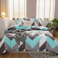 🛏️ queen bedbay teal geometric chevron bedding set - zigzag chevron pattern gray turquoise duvet cover set with 1 duvet cover and 2 pillowcases (geometric, queen) - no comforter included logo