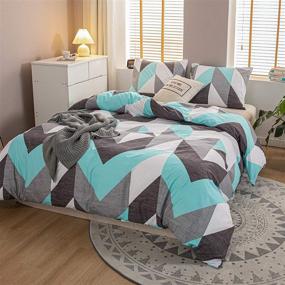img 3 attached to 🛏️ Queen Bedbay Teal Geometric Chevron Bedding Set - Zigzag Chevron Pattern Gray Turquoise Duvet Cover Set with 1 Duvet Cover and 2 Pillowcases (Geometric, Queen) - No Comforter Included