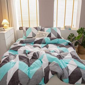 img 1 attached to 🛏️ Queen Bedbay Teal Geometric Chevron Bedding Set - Zigzag Chevron Pattern Gray Turquoise Duvet Cover Set with 1 Duvet Cover and 2 Pillowcases (Geometric, Queen) - No Comforter Included