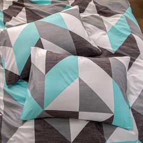 img 2 attached to 🛏️ Queen Bedbay Teal Geometric Chevron Bedding Set - Zigzag Chevron Pattern Gray Turquoise Duvet Cover Set with 1 Duvet Cover and 2 Pillowcases (Geometric, Queen) - No Comforter Included