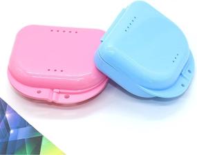 img 1 attached to 🦷 Durable 2PCS Retainer Mouthguard Denture Storage Case Set, in Vibrant Blue & Pink Colors