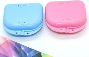 img 2 attached to 🦷 Durable 2PCS Retainer Mouthguard Denture Storage Case Set, in Vibrant Blue & Pink Colors