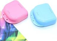 🦷 durable 2pcs retainer mouthguard denture storage case set, in vibrant blue & pink colors логотип