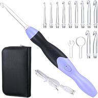 🪡 lighted crochet hooks set: rechargeable, interchangeable heads, 11 sizes (2.5mm-8mm) - purple-black case for diy craft supplies logo