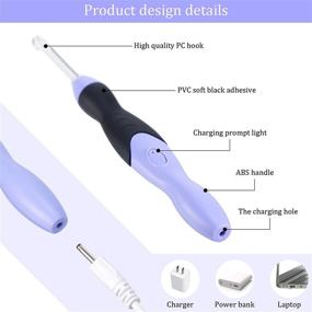 img 2 attached to 🪡 Lighted Crochet Hooks Set: Rechargeable, Interchangeable Heads, 11 Sizes (2.5mm-8mm) - Purple-Black Case for DIY Craft Supplies