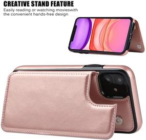 img 1 attached to 📱 JOYAKI iPhone 11 Wallet Case with Card Holder - Premium PU Leather, Kickstand, Card Slots, Free Screen Protector, Double Magnetic Clasp, Shockproof Cover - Rose Gold (6.1")