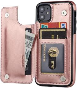 img 3 attached to 📱 JOYAKI iPhone 11 Wallet Case with Card Holder - Premium PU Leather, Kickstand, Card Slots, Free Screen Protector, Double Magnetic Clasp, Shockproof Cover - Rose Gold (6.1")