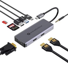 img 4 attached to 🔌 NOV8Tech Двухпортовая HDMI и VGA USB C станция: Тройная док-станция для MacBook Pro Air M1 и ноутбуков с Type C - 9 в 1 мультисоединительный адаптер-донгл с 2 портами USB 2.0, 100 Вт PD, аудио/микрофон, считыватель SD/Micro SD.