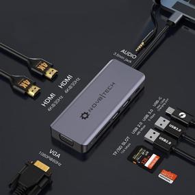 img 3 attached to 🔌 NOV8Tech Двухпортовая HDMI и VGA USB C станция: Тройная док-станция для MacBook Pro Air M1 и ноутбуков с Type C - 9 в 1 мультисоединительный адаптер-донгл с 2 портами USB 2.0, 100 Вт PD, аудио/микрофон, считыватель SD/Micro SD.