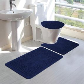 img 3 attached to 🛁 Pauwer 3 Piece Non-Slip Bathroom Rugs Set - Bath Mat, Contour Mat, and Toilet Lid Cover - Water Absorbent, Washable Shower Mats - Navy