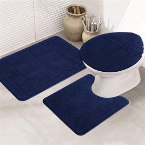 img 2 attached to 🛁 Pauwer 3 Piece Non-Slip Bathroom Rugs Set - Bath Mat, Contour Mat, and Toilet Lid Cover - Water Absorbent, Washable Shower Mats - Navy