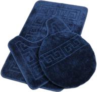 🛁 pauwer 3 piece non-slip bathroom rugs set - bath mat, contour mat, and toilet lid cover - water absorbent, washable shower mats - navy logo