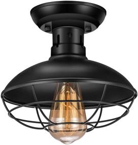 img 4 attached to 🏡 Vintage Rustic Semi Flush Mount Ceiling Light, Industrial E26 Base, Farmhouse Antique Caged Style Lamp Fixture for Hallway, Stairway, Foyer, Kitchen, Garage, Porch, Entryway – Enhanced SEO
