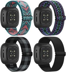 img 4 attached to 4 Pack Elastic Bands Compatible With Fitbit Versa 3 Bands / Fitbit Sense Bands Wellness & Relaxation