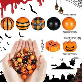 img 3 attached to 🎃 Halloween Wood Beads Set - 160 Pieces Grimace, Pumpkins, Buffalo Plaid Black White Stripe, Craft Wooden Beads in Black and Orange for Farmhouse Home Decoration