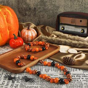 img 2 attached to 🎃 Halloween Wood Beads Set - 160 Pieces Grimace, Pumpkins, Buffalo Plaid Black White Stripe, Craft Wooden Beads in Black and Orange for Farmhouse Home Decoration