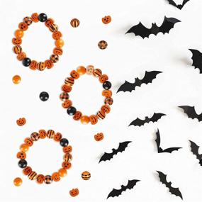 img 1 attached to 🎃 Halloween Wood Beads Set - 160 Pieces Grimace, Pumpkins, Buffalo Plaid Black White Stripe, Craft Wooden Beads in Black and Orange for Farmhouse Home Decoration