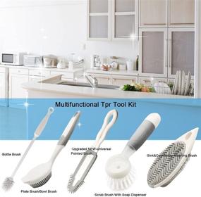 img 2 attached to 🧽 IZSOHHOME 5PCS Kitchen Cleaning Brush Set with Soap Dispenser, Silicone Brush, Hooks - Dish Brush, Bottle Brush, Scrub Brush, Plate Brush, Bowl Brush - Protects Surfaces, Ideal for Sink Cleaning