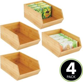 img 3 attached to mDesign Bamboo Stackable Food Storage Organization Bin Basket - Wide Open Front for Kitchen Cabinets, Pantry, Offices, Closets - 4 Pack - Natural Wood: Versatile Storage Solution for Snacks, Dry Goods, Packets, Spices, and Teas