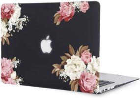 img 1 attached to 🌸 iDonzon Case for MacBook Air 13 inch A1466 A1369 - Matte Black Hard Cover & Black Keyboard Cover & Screen Protector - Compatible with 2010-2017 Release - Peony Flower Design