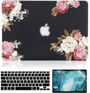 🌸 idonzon case for macbook air 13 inch a1466 a1369 - matte black hard cover & black keyboard cover & screen protector - compatible with 2010-2017 release - peony flower design logo