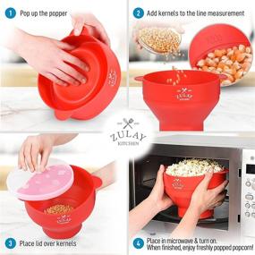 img 1 attached to 🍿 Zulay Kitchen Large Microwave Popcorn Maker - Family Size Collapsible Bowl With Lid | BPA-Free Silicone Popper | Various Colors (Red)