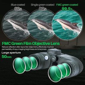 img 1 attached to Premium Marine Binoculars 10x50 with Rangefinder Compass - Waterproof, Fogproof, Low Light Vision - Ideal for Adults for Hunting, Bird Watching, Boating - Includes FMC Lens and Harness Strap