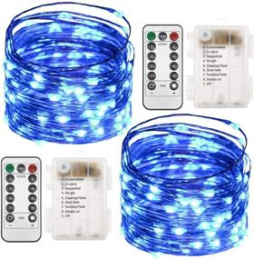 img 4 attached to 🎄 Twinkle Star 2 Set Christmas Fairy Lights Battery Operated - 33ft 100 LED Blue String Lights with Remote Control Timer - 8 Modes Firefly Lights for Indoor Decor, Garden Party