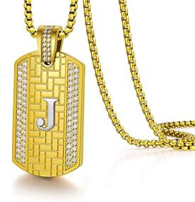 img 4 attached to ETEVON 18K Gold Plated Initial Necklace with Diamond Square Chain - Hip Hop Style Stainless Steel Letter Pendant Necklaces - Ideal Gifts for Christmas, Birthdays, and Special Occasions for Men, Women, Boys, Husband, Boyfriend, and Son