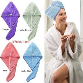 img 3 attached to 👩 Women's 4 Pieces Microfiber Hair Towel Wrap: Soft & Super Absorbent Quick Dry Turban for Curly, Long & Thick Hair - 10" X 26" Quick Dryer Hat