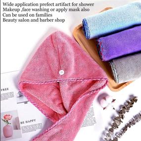 img 2 attached to 👩 Women's 4 Pieces Microfiber Hair Towel Wrap: Soft & Super Absorbent Quick Dry Turban for Curly, Long & Thick Hair - 10" X 26" Quick Dryer Hat