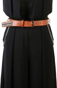 img 2 attached to 🔥 Fierce Style Statement: HZMAN Women's Faux Leather Studded Fashion Belt with Punk Metal Chain