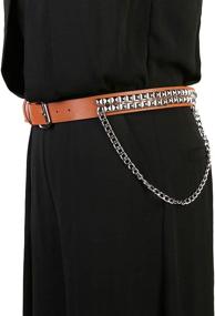 img 1 attached to 🔥 Fierce Style Statement: HZMAN Women's Faux Leather Studded Fashion Belt with Punk Metal Chain