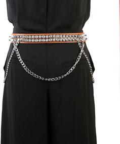 img 3 attached to 🔥 Fierce Style Statement: HZMAN Women's Faux Leather Studded Fashion Belt with Punk Metal Chain