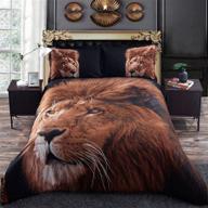 encoft lion 3d bedding sets twin size for kids - black background print duvet cover set with flat sheet - polyester 4-piece set: 1 duvet cover, 1 flat sheet, 2 pillow cases (no comforter) - twin logo