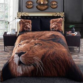 img 4 attached to ENCOFT Lion 3D Bedding Sets Twin Size for Kids - Black Background Print Duvet Cover Set with Flat Sheet - Polyester 4-Piece Set: 1 Duvet Cover, 1 Flat Sheet, 2 Pillow Cases (No Comforter) - Twin