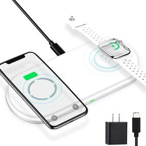 img 4 attached to 🔌 Apple MFi Certified 2-in-1 Wireless Charger: Fast Charging Mat for Apple Watch, iPhone, and Airpods - Qi Wireless Charging Station with Adapter Included