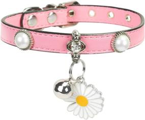 img 4 attached to 🐱 Stylish Cat Collar with Bell - Rhinestone and Daisy Flower Accents, Soft PU Leather Neck Collar for Small Dogs, Kittens, and Other Small Pets (Pink)