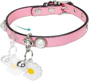 img 3 attached to 🐱 Stylish Cat Collar with Bell - Rhinestone and Daisy Flower Accents, Soft PU Leather Neck Collar for Small Dogs, Kittens, and Other Small Pets (Pink)