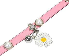 img 1 attached to 🐱 Stylish Cat Collar with Bell - Rhinestone and Daisy Flower Accents, Soft PU Leather Neck Collar for Small Dogs, Kittens, and Other Small Pets (Pink)