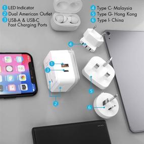 img 3 attached to Ceptics World Power Plug Adapter Travel Set - Safe Dual USB & USB-C 3.1A, 2 USA Outlets - Compact & Powerful - Use in Europe, Asia, Australia, Japan - Includes Type A, B, C, E/F, G, I SWadAPt Attachments