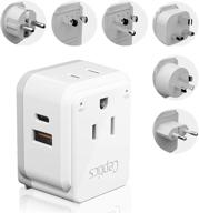 ceptics world power plug adapter travel set - safe dual usb & usb-c 3.1a, 2 usa outlets - compact & powerful - use in europe, asia, australia, japan - includes type a, b, c, e/f, g, i swadapt attachments logo