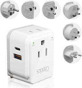 img 4 attached to Ceptics World Power Plug Adapter Travel Set - Safe Dual USB & USB-C 3.1A, 2 USA Outlets - Compact & Powerful - Use in Europe, Asia, Australia, Japan - Includes Type A, B, C, E/F, G, I SWadAPt Attachments