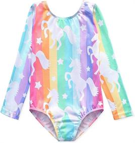 img 4 attached to 🦄 Girls' Dancewear: Gymnastics Leotards with Sparkling Unicorn, Rainbow, Mermaid, Pink, Purple, and Clouds