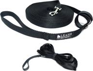 🐶 leashboss long trainer: 20 ft 3/4 inch black nylon dog training leash with storage strap for k9 recall логотип